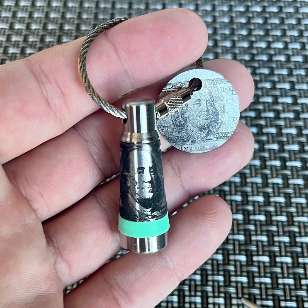 Freshly Minted $100 Ferruled Keychain / Single Prong Pitch Tool